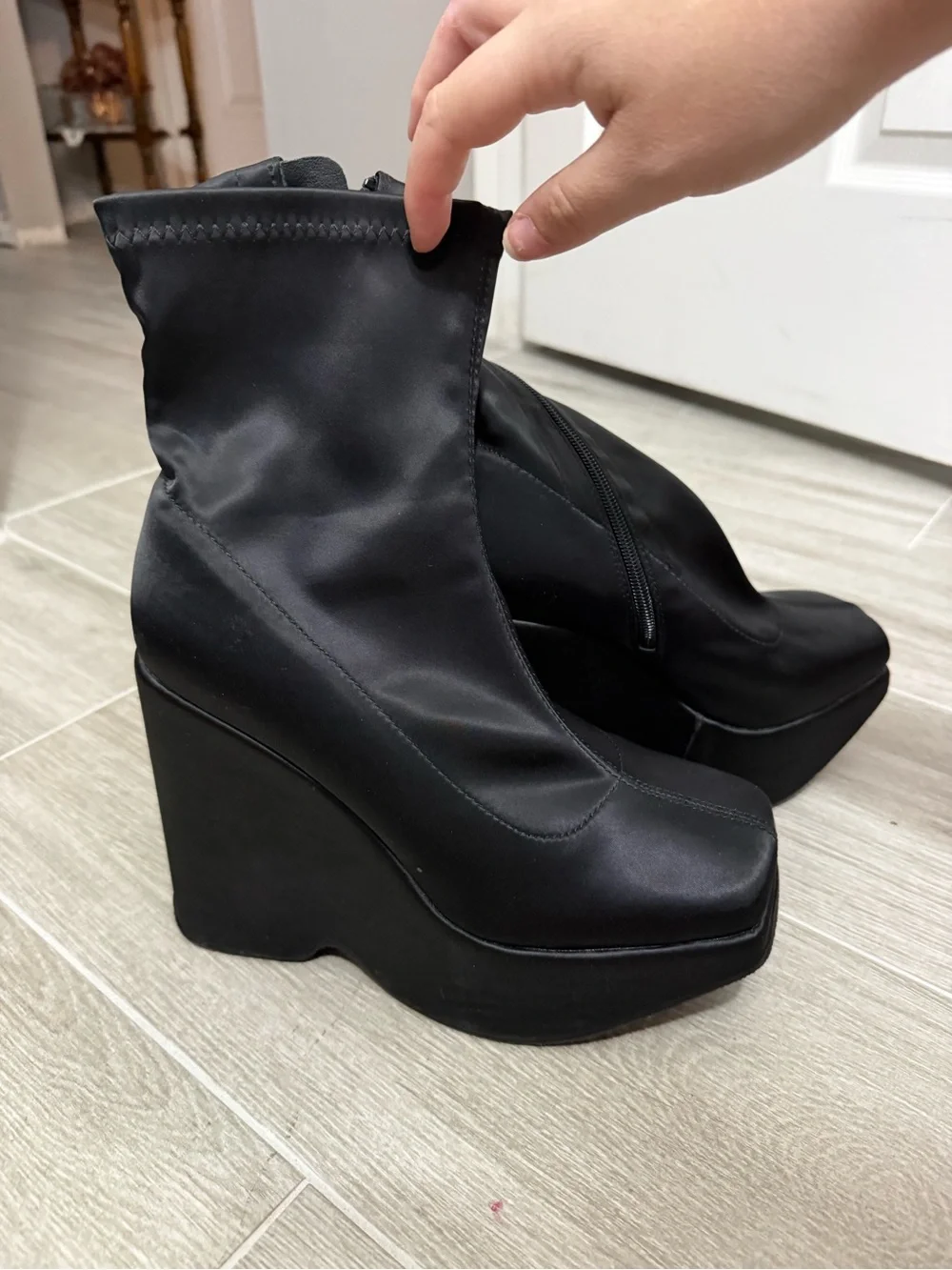 Black Platform Wedge Ankle Boots - Women's Size 9 Dollskill